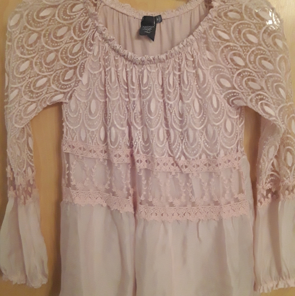 Moda Seta Boho Blush Pink Devore Peasent Top Italy